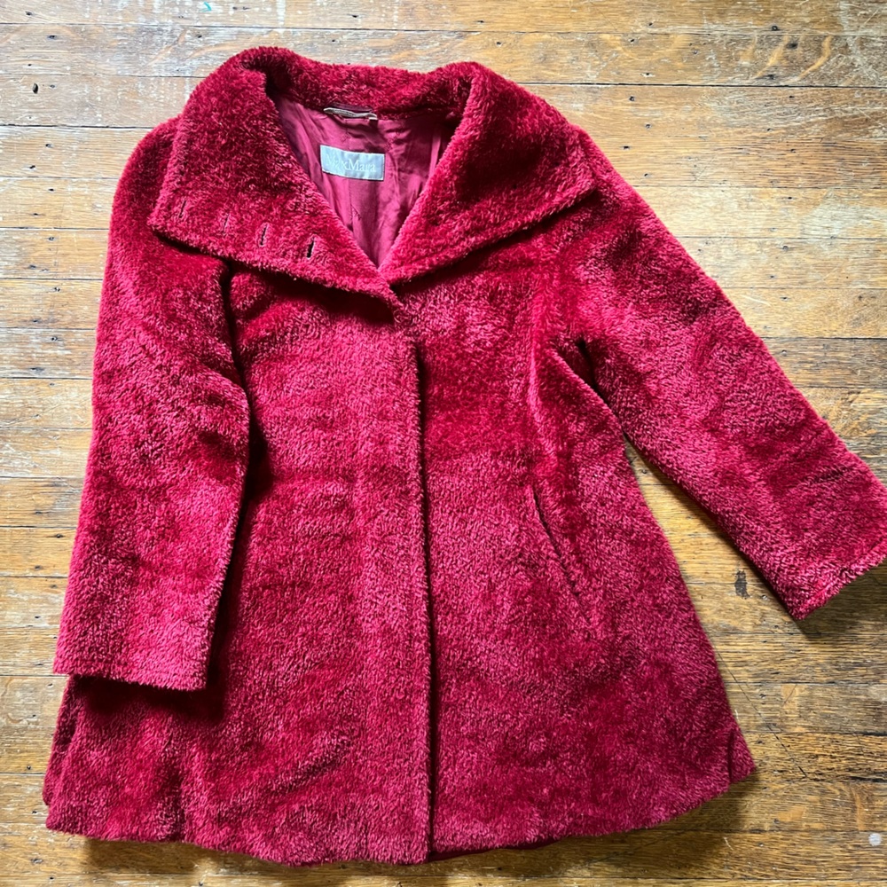 Vintage Max Mara Made in Italy Red Teddy Coat Women’s Size 2